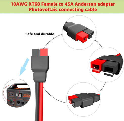 XT60 Female Head to 45A Anderson Connector Adapter, 10AWG Cable for Outdoor Power Banks and Solar Panels (2M/6.6FT)