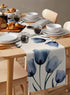 PIEPLE 72 Inch Countryside 13''x72'' Tulip Blue Table Runner Cotton Linen Holiday Dresser Scarves, Spring Floral Garden