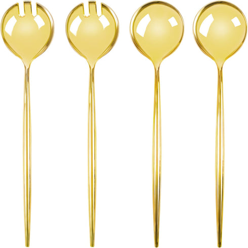 Dazzling Gold Novelty Serving Spoon & Spork, 4 Count Plastic Serveware for Parties