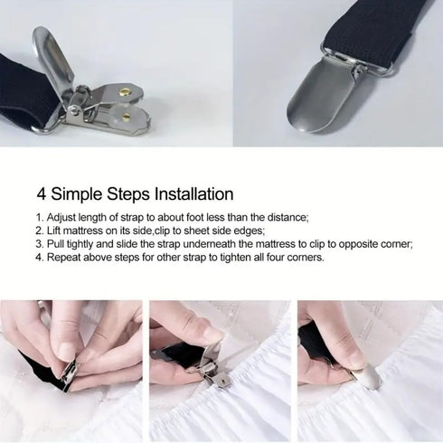 4Pcs RZJZGZ Bed Fitted Sheet Straps Clips Adjustable Crisscross Sheets Clip Holder Fasteners Suspenders for Mattress