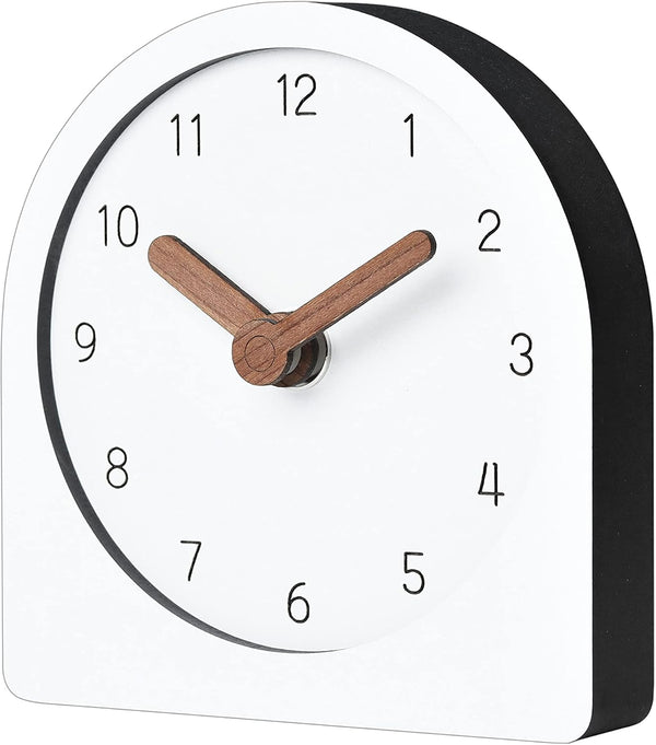 Wooden Silent Non-Ticking Battery Operated Decorative Mini Analog Clock, White for Home Office Living Room