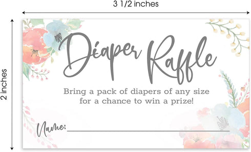 Canopy Street Pastel Watercolor Floral Diaper Raffle Tickets / 50 Baby Shower Drawing Cards / 2" x 3.5" Gender Reveal
