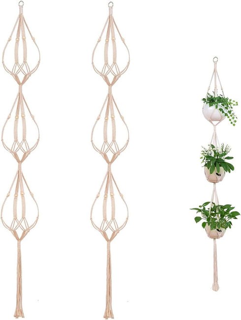ELANE 2PCS 3-Tier 70" Macrame Plant Hangers Basket Plant Hanger Indoor Outdoor Hanging