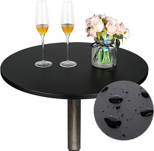 JISEN Cocktail Waterproof Round Table Topper Cap Polyester Fitted Stretchable Tablecloth Cover