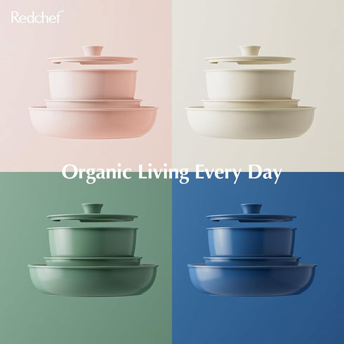 Redchef Ceramic Pots and Pans Set, Non Stick Kitchen Cookware, 5 Piece Non Toxic Pots and Pans Set, Beige