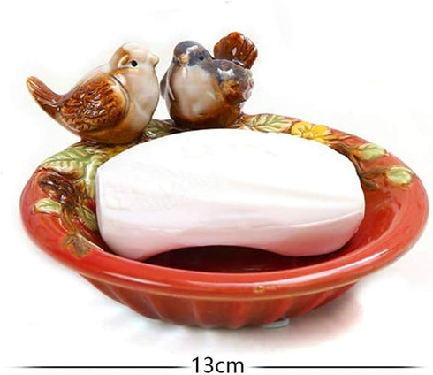 5" ornerx Ceramic Shower Soap Dish Holder Vintage soap Tray Bird Theme