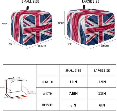 Toaster Dust Cover with Pockets, National Flag Day Classic British Loyalty Symbol, Soft Washable 2 Slice Toaster Cover