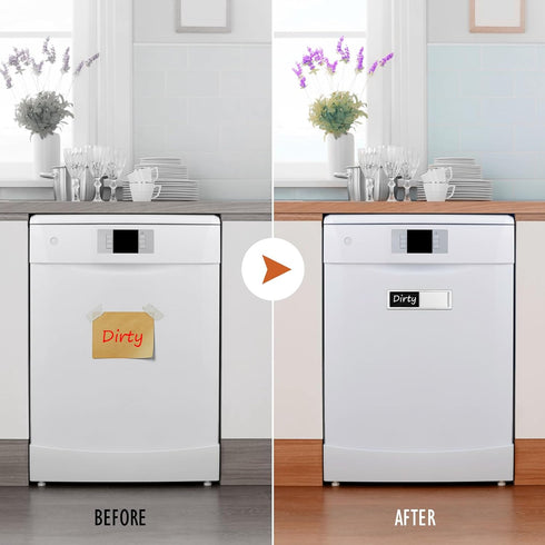 Dishwasher Magnet Clean Dirty Sign, Shutter Changes with Push, Non-Scratching Strong Magnet, White/Black Tiles