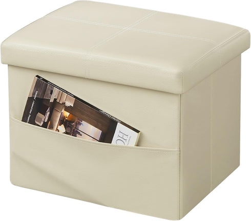 AmasSmile Storage Ottoman Folding Foot Rest Stool with Side Pocket, 16 inch