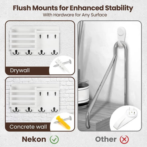Nekon Wall Mail Holder Organizer with Key Hooks, Natural Wood Letter Sorter with Floating Shelf, 16.8Inch x 10Inch