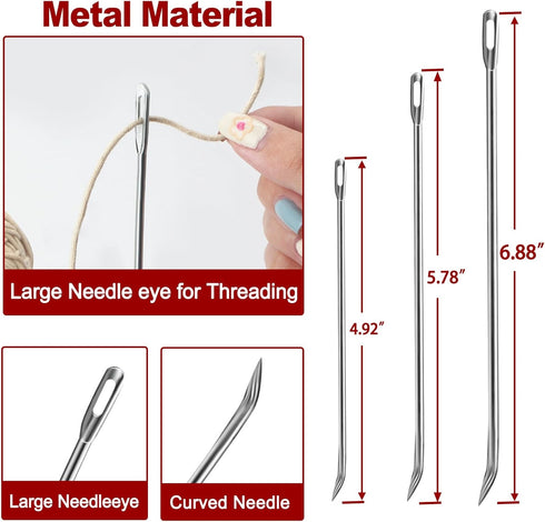 Meat Trussing Needles, Roasting Trussing Needles for Lacing Roast Turkey, Chicken, Pork Skin, Whole Hog, Lamb, and Rotisserie Pig; Two of Each Size 4.9/5.7/7inch, 6pcs in ALL by Ofargo