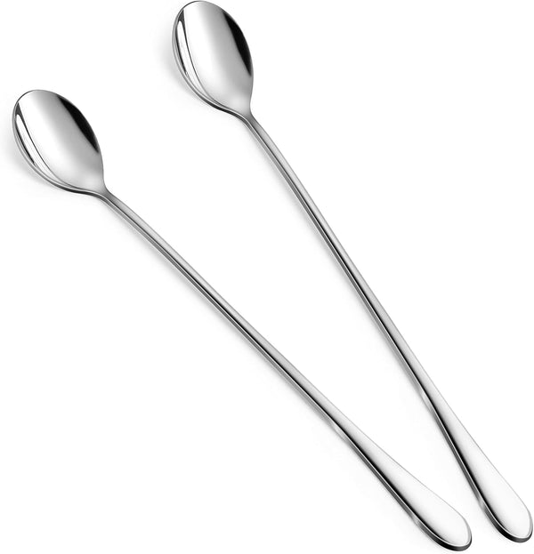 9-Inch Long Stainless Steel Coffee Spoons, Ice Cream Spoon, Tea Spoons, 2 Pack for Cocktail Stirring, Coffee Bar