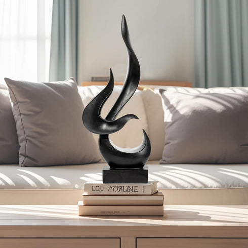 Paytonture Black Fire Flame Sculpture, Modern Abstract Resin Statue, Art Statue Home Decor for Living Room TV Stand