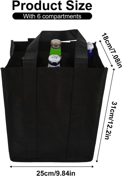 6 Bottle Wine Carrier Tote, Reusable Non-Woven Wine Travel Bag with Carry Handle for Picnic, Camping