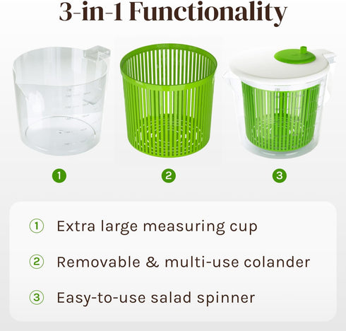 Cooler Kitchen Small Salad Spinner Mini Lettuce Spinner and Dryer with Measuring Cup Bowl Compact Veggie & Fruit