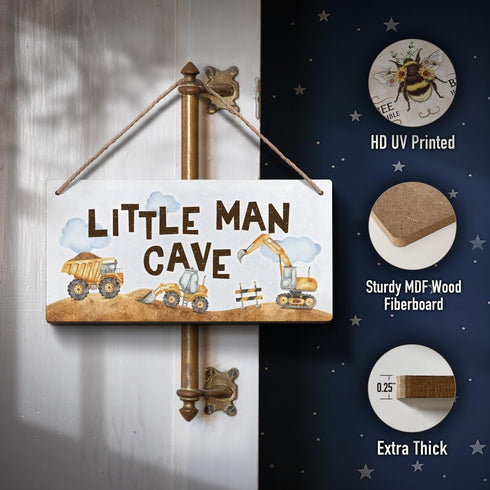 YZEXEZY 6"x12" Construction Boy Room Decor-Little Man Cave Sign Construction Wall Decor Hanging Plaque for Toddler