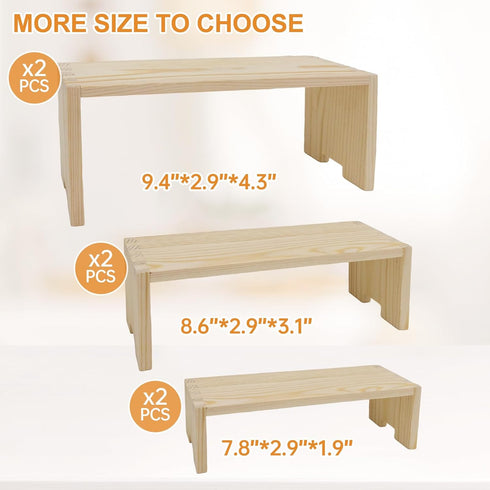 Varbonia Set 2 3-Tier 6 Pack) Wood Display Risers - x Rectangular Stands, Layered Aesthetic Shelves for Cupcakes