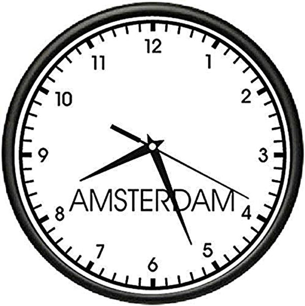 SignMission Amsterdam TIME Wall Clock, World Time Zone Clock for Office Business