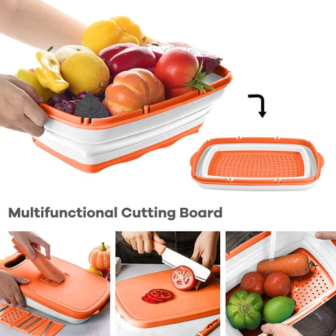HI NINGER Camping Cutting Board, Collapsible Chopping Board with Colander, 9-In-1 Multi Kitchen Vegetable Washing