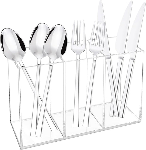 Rainmae Acrylic Cutlery Storage Organizer, Plastic Utensil Holder for Kitchen Countertop Organization, Holds Silverware