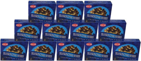 Hem Frankincense and Myrrh Incense Cones, 120 Cones (12 Packs), Natural Aromatherapy for Meditation