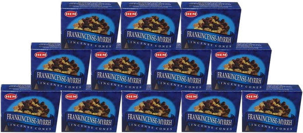 Hem Frankincense and Myrrh Incense Cones, 120 Cones (12 Packs), Natural Aromatherapy for Meditation