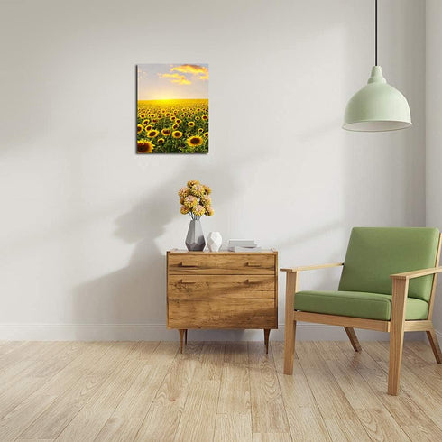 DVQ ART Sunflower with Sunset Wall Art Painting, Beautiful Landscape Print on Canvas for Living Room Decor