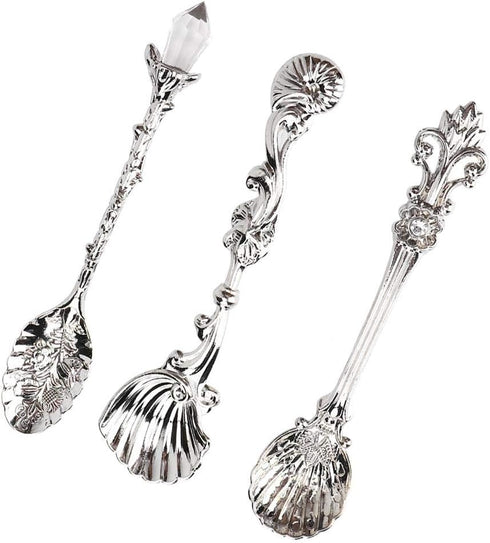 Fdit Vintage Style Coffee Spoons Set, 3 Pcs Royal Style Metal Carved Teaspoons for Kitchen and Tea Parties