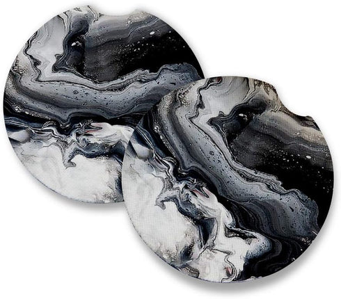 Black Marble Car Coasters for Drinks Set of 2 with Absorbent Coasters, Measures 2.56 inches