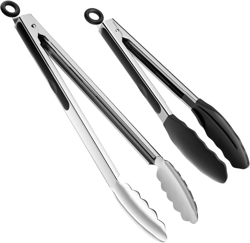 Set of 2 Cooking Tongs, 600ºF High Heat-Resistant Kitchen Utensils for Grill, Salad, BBQ, Frying, Serving