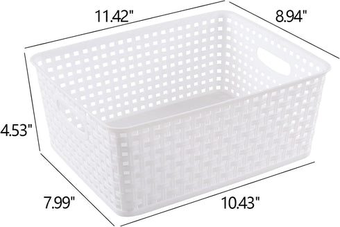 Gloreen White Plastic Basket, 8 Quart Weave Storage Baskets, Set of 4