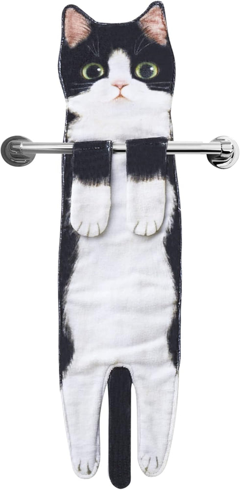 Cat Funny Hand Towels - Cute Decorative Washcloths for Bathroom Kitchen, Super Absorbent Soft Face Towels for Cat Lovers