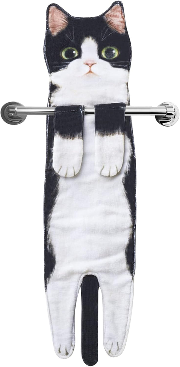 Cat Funny Hand Towels - Cute Decorative Washcloths for Bathroom Kitchen, Super Absorbent Soft Face Towels for Cat Lovers