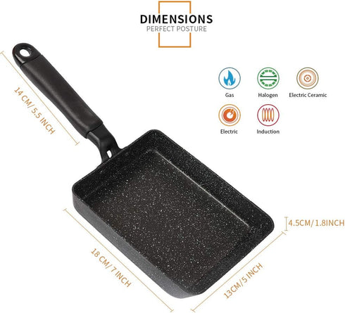 MyLifeUNIT Japanese Tamagoyaki Pan, Nonstick Square Omelette Pan 7 x 5 inches, Black with Silicone Spatula