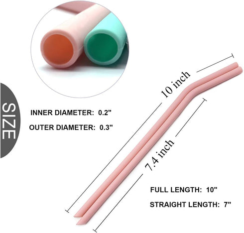 Senneny Set of 12 Reusable Silicone Drinking Straws for 30oz and 20oz - BPA Free with Cleaning Brushes