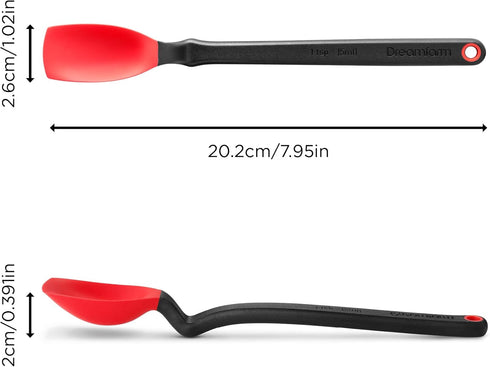 Dreamfarm Mini Supoon Non-Stick Silicone Scraping Cooking Spoon - 8" Red, Jar Scraper Measures 5ml Tsp