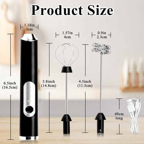 3 Electric Double Whisk Milk Frother Handheld Black USB Rechargeable Drink Mixer, Speeds Adjustable Electric Whisk Foam