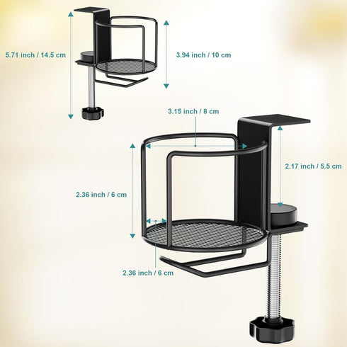 2-in-1 Cups/Bottles/Mugs/Cans/Tumblers/Thermoses/Glass,1Pack Desk Cup Holder with Headphone Hanger,Anti-Spill Table