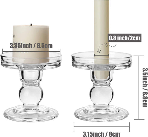 Yeeco Glass Candle Holder, 3.5" Tall Pillar Candle Holders Set of 2 for Wedding Dining