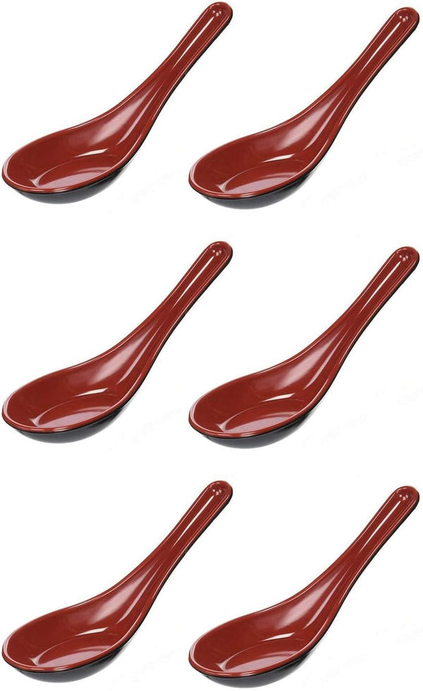 JapanBargain 2384, Set of 6 Black and Red Soup Spoons, Japanese and Chinese Rice Spoons