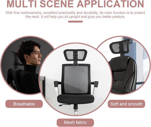BESPORTBLE Adjustable Office Chair Headrest Attachment, Black Mesh Nylon Frame Universal Head Support Cushion
