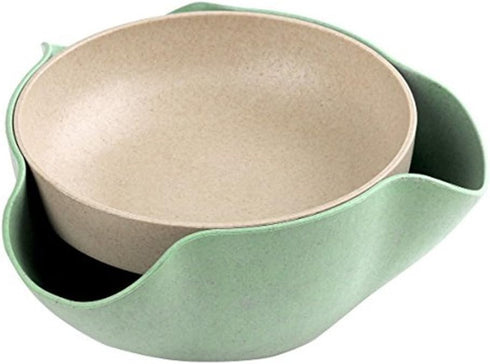 Double Dish Pistachios Bowl, Snack Serving Bowl for Peanuts, Pistachios, Cherries, Edamame, Fruits, Candy (Green)