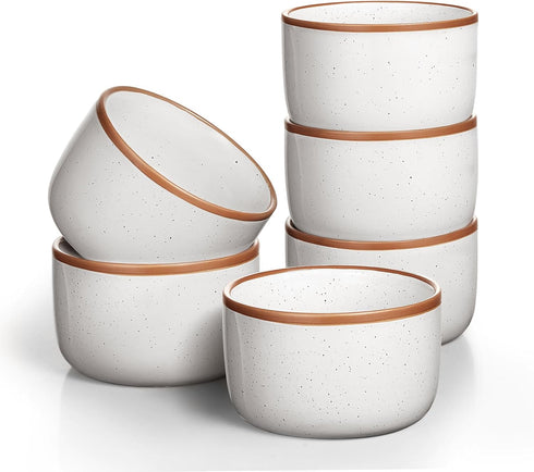 Ramekins Set of 6, 6 oz Oven Safe Porcelain Ramekins, Mini Cheesecake Pans, Dipping Sauce Bowls - Vanilla White