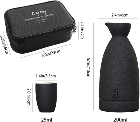 Ceramic Sake Set with Cups + Keep Sake Storage Box - Traditional Porcelain Pottery Drink Set Kit, 7-Piece