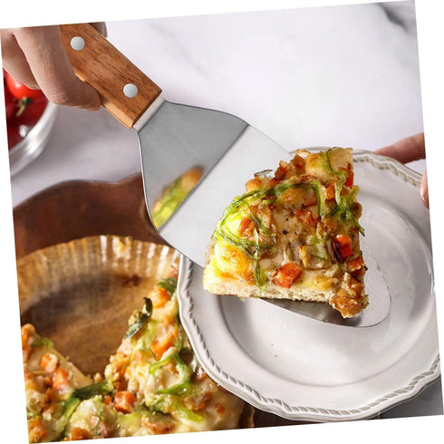 2Pcs Wooden Handle Pizza Shovel, Metal Spatula for Baking, Grilling, and Serving Pizza and Cake