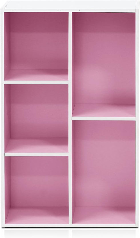 Furinno 5-Cube Open Shelf, Reversible, White/Pink 11069WH/PI