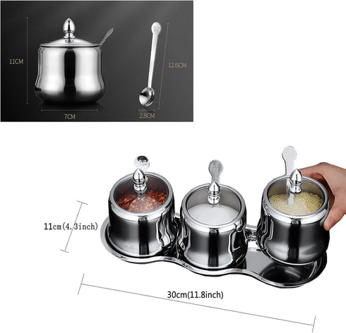 18/8 Set 3 Tenta Tenta Kitchen Stainless Steel Seasoning Box Condiment Jar Spice Jar Spice Rack Condiment Cruet Bottle