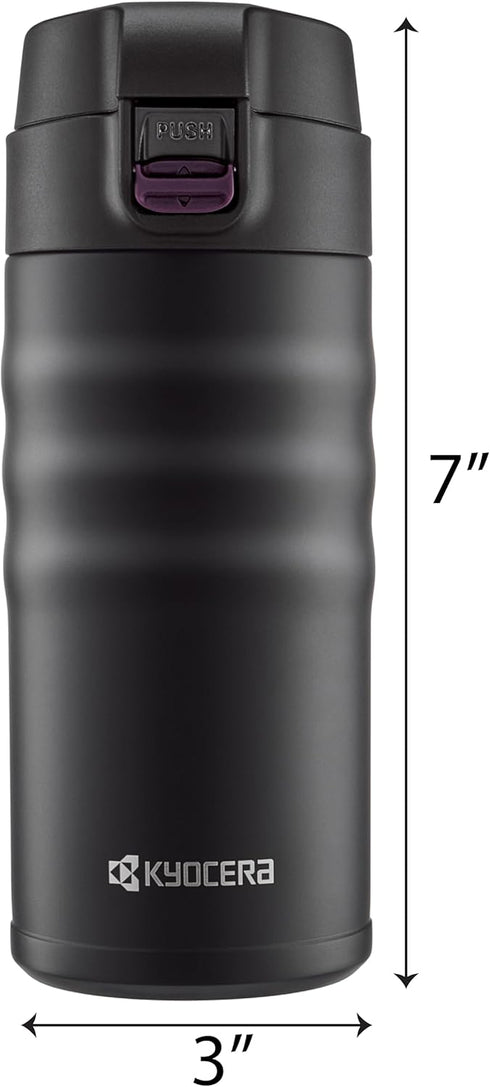 Kyocera 12oz Ceramic Coated Double Wall Vacuum Insulated Stainless Steel Travel Mug, Matt Black