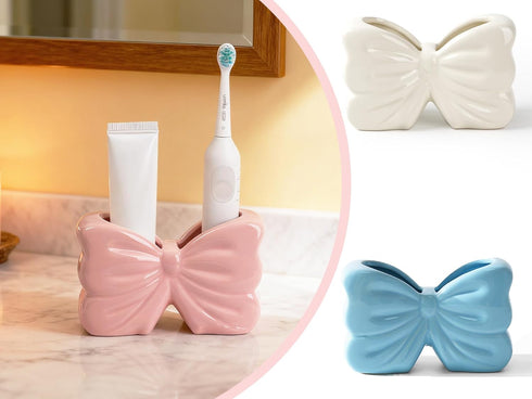 2-Slot Set, Counter Bow Toothbrush Holder Toothbrush and Toothpaste Holder Cute Toothbrush Holder Bathroom Organizer