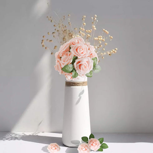 AmyHomie 25pcs Blush Pink Artificial Roses with Stem for DIY Wedding Bouquets, Centerpieces, Party Decorations